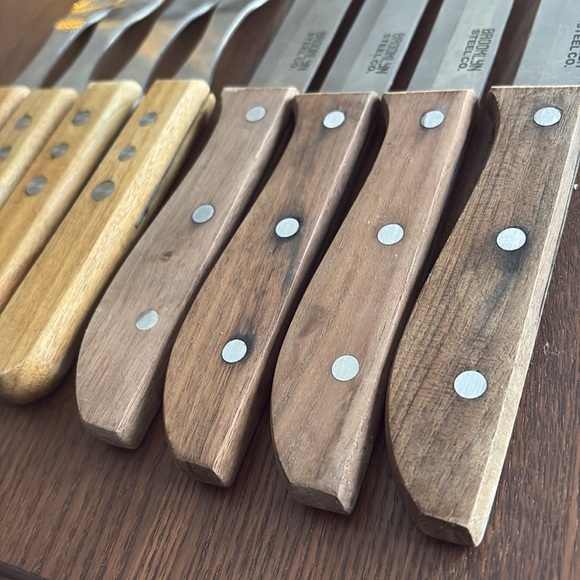 STEAK KNIFE & FORKS - wooden handle steel 8 piece - Picture 2 of 5